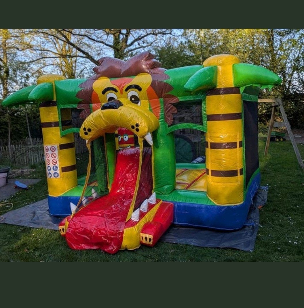 Springkussen huren leeuw met glijbaan €65 2e dag €25, Ophalen