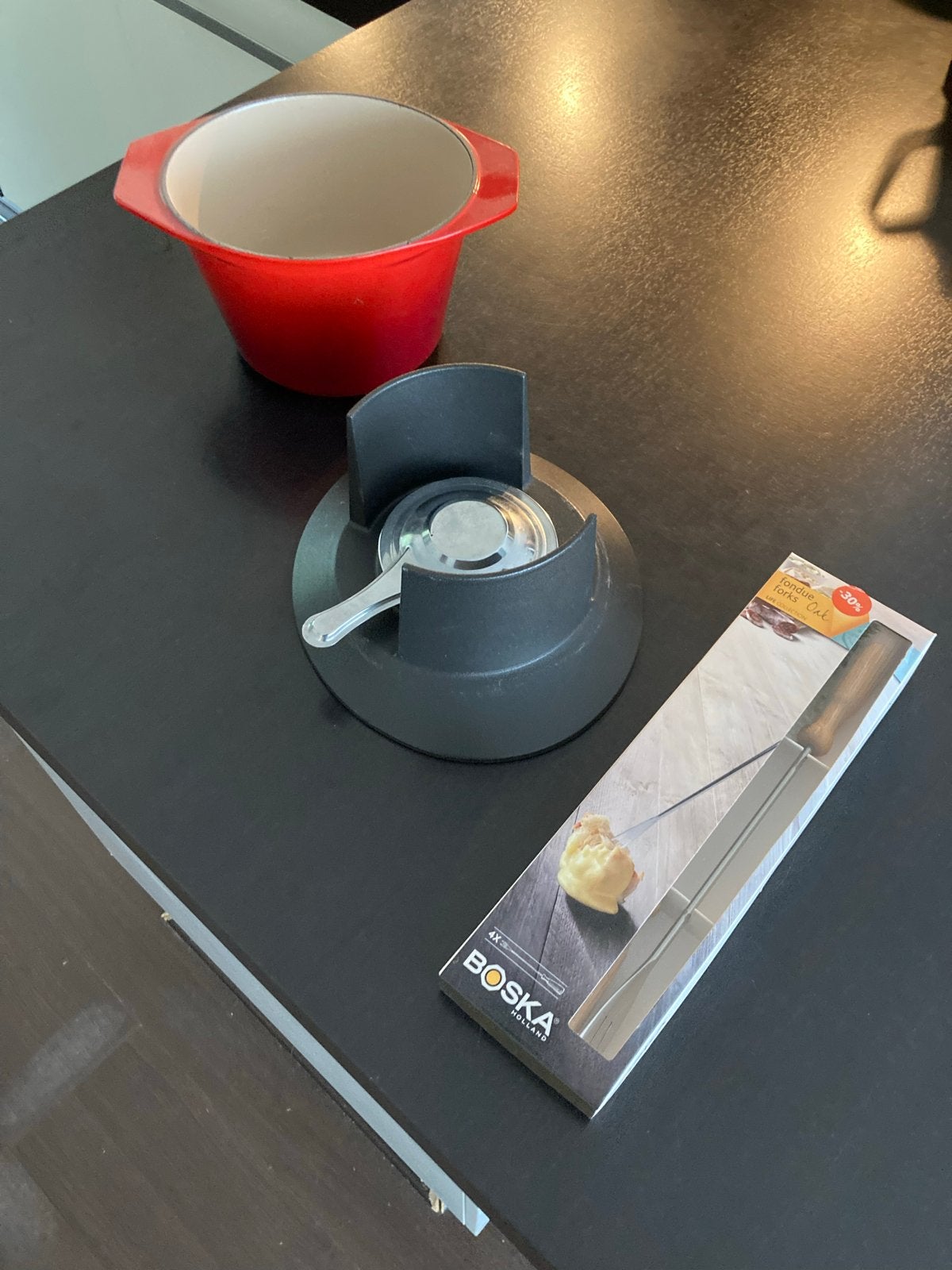 Le Creuset Fondueset - Rood, compleet met brander, Ophalen of Verzenden, Zo goed als nieuw, Brander, Fondueset