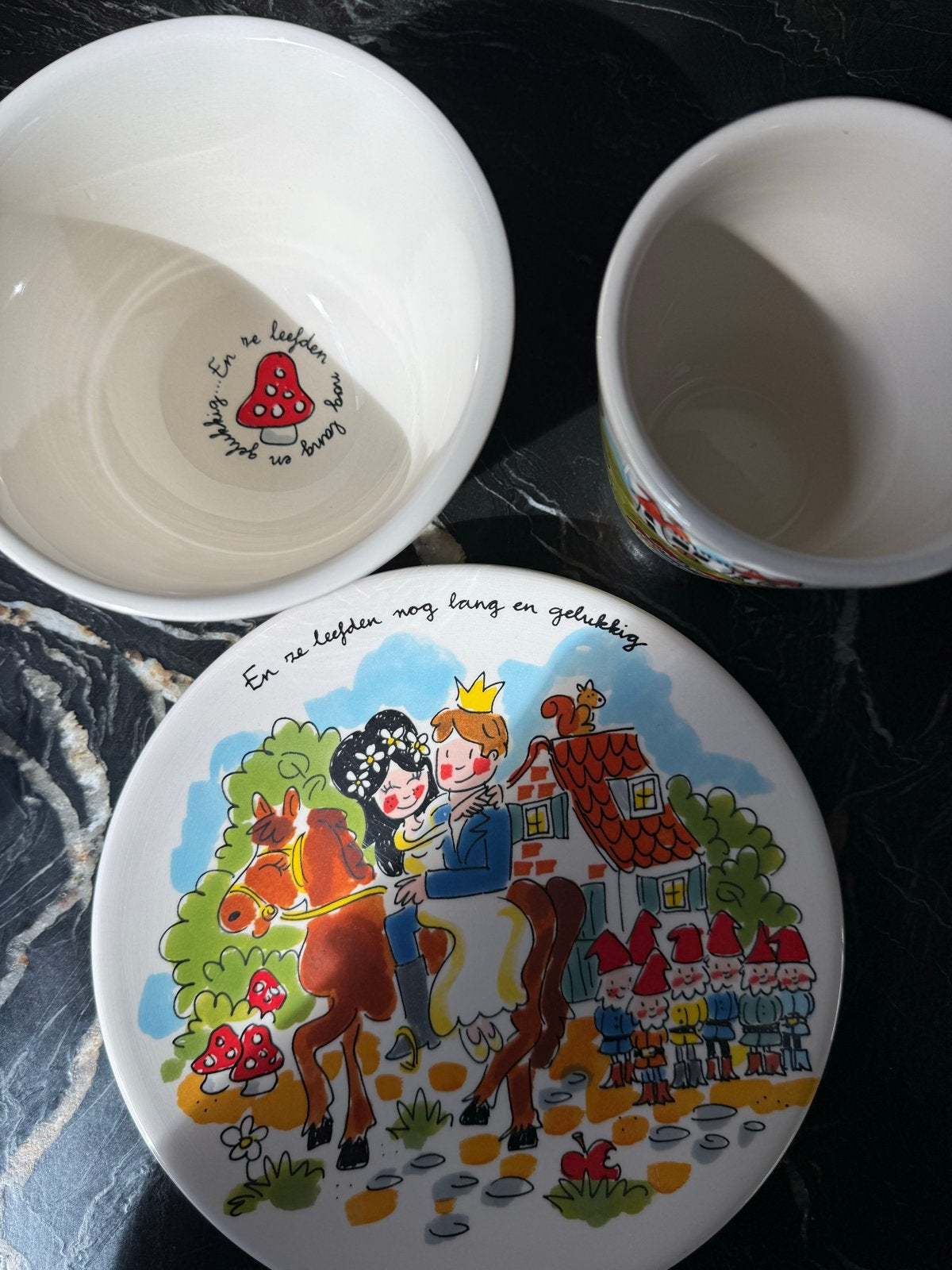 Blond Efteling Sneeuwwitje Servies: Kom, Mok en Bord, Ophalen of Verzenden, Zo goed als nieuw, Gebruiksvoorwerp