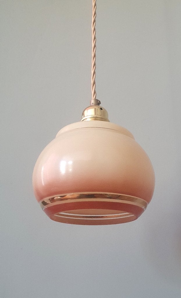 Vintage glazen hanglamp met ombre effect, Huis en Inrichting, Gebruikt, Glas, Vintage, art deco, E27 (groot)