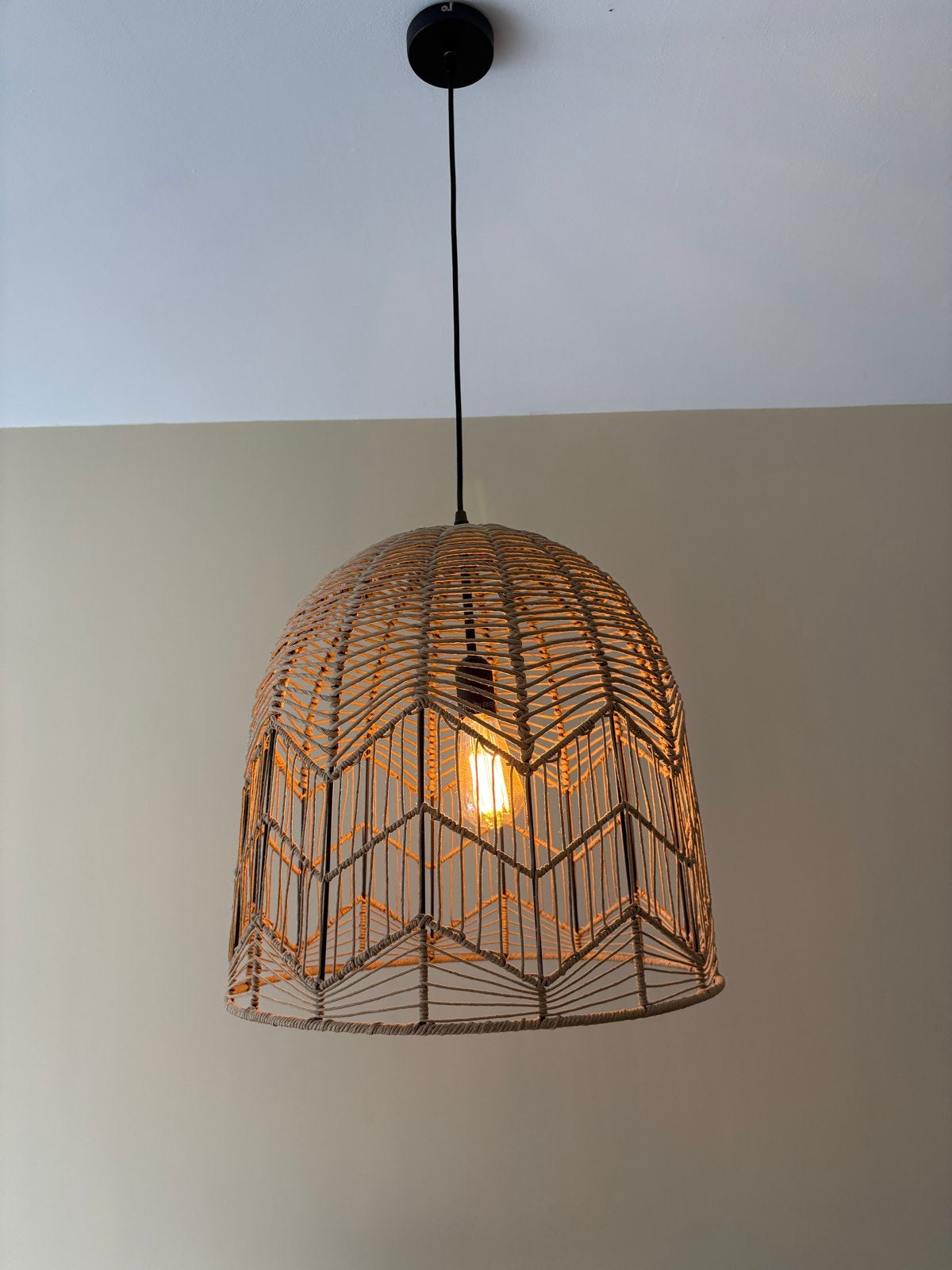 Hanglamp/eettafellamp - Rotan/Boho stijl, Ophalen, Zo goed als nieuw, Natuurlijk materiaal, E27 (groot)