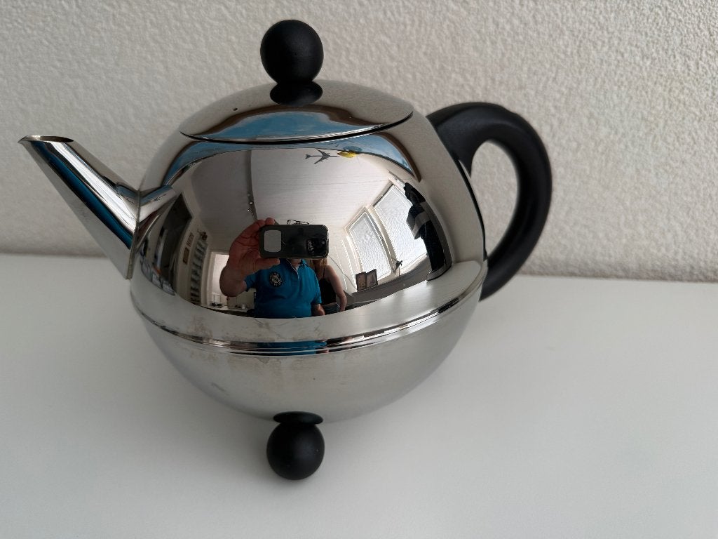 Bredemeijer Duet Bella theepot (rond, zwart beslag 1,2 liter, Theepot/fluitketel, Ophalen of Verzenden, Gebruikt, Bredemeijer