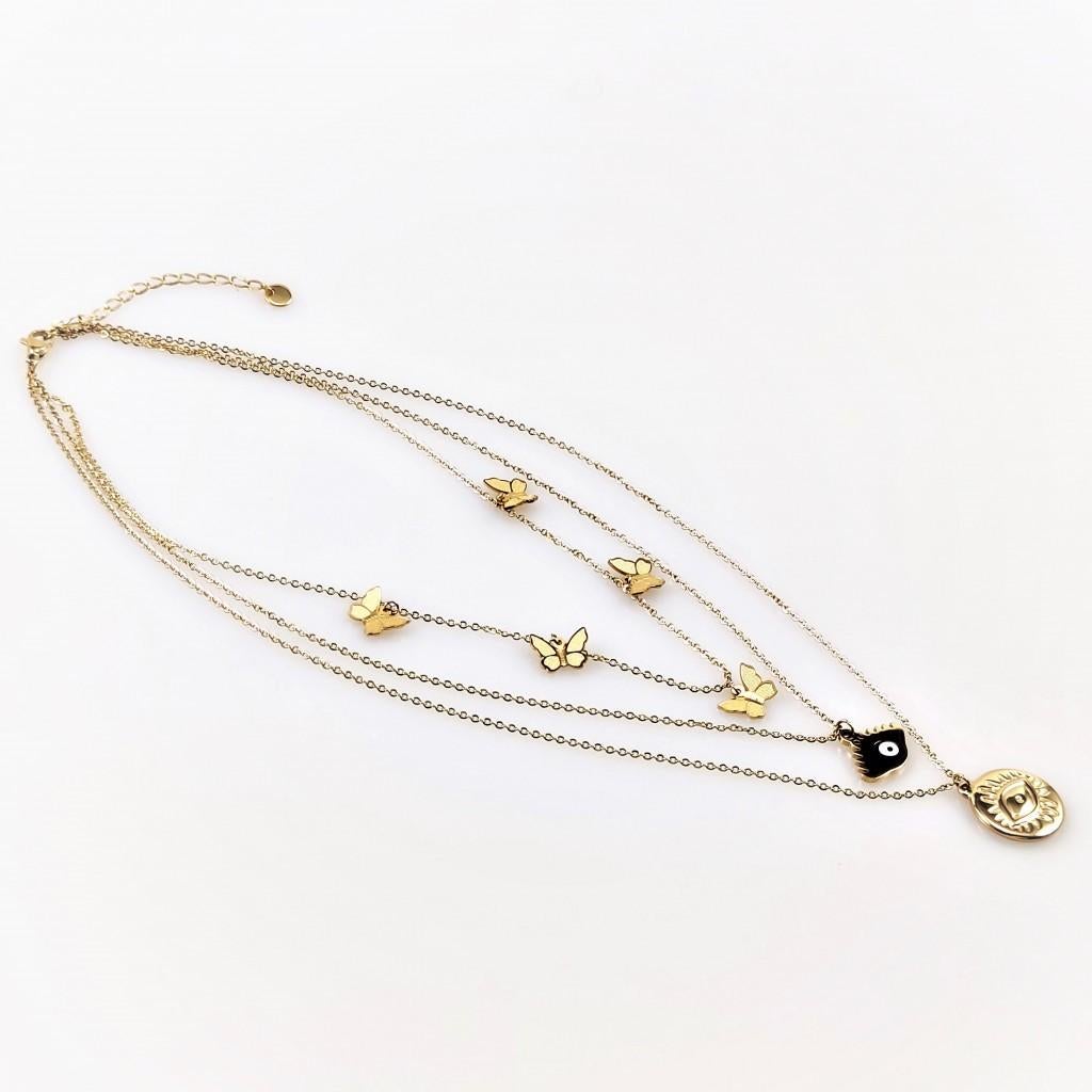 Drielaagse Ketting Dames Stalen Goud kleur Drie Kabelketting, Overige materialen, Verstelbaar, Birgitta-Gracht 33, 6465 EL Kerkrade, Nederland