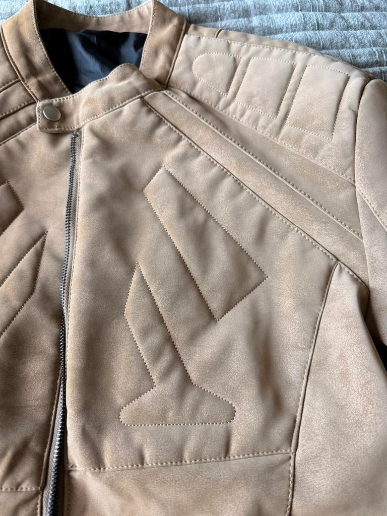 Imitatie lederen sportieve jas (suede) (heren; XL), Ophalen of Verzenden, Zo goed als nieuw, Maat 56/58 (XL), Beige