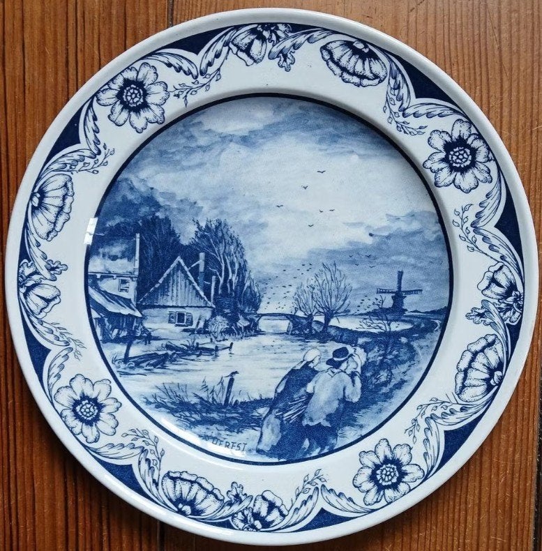 Delfts Blauw wandbord met Hollands winterlandschap, Ophalen of Verzenden