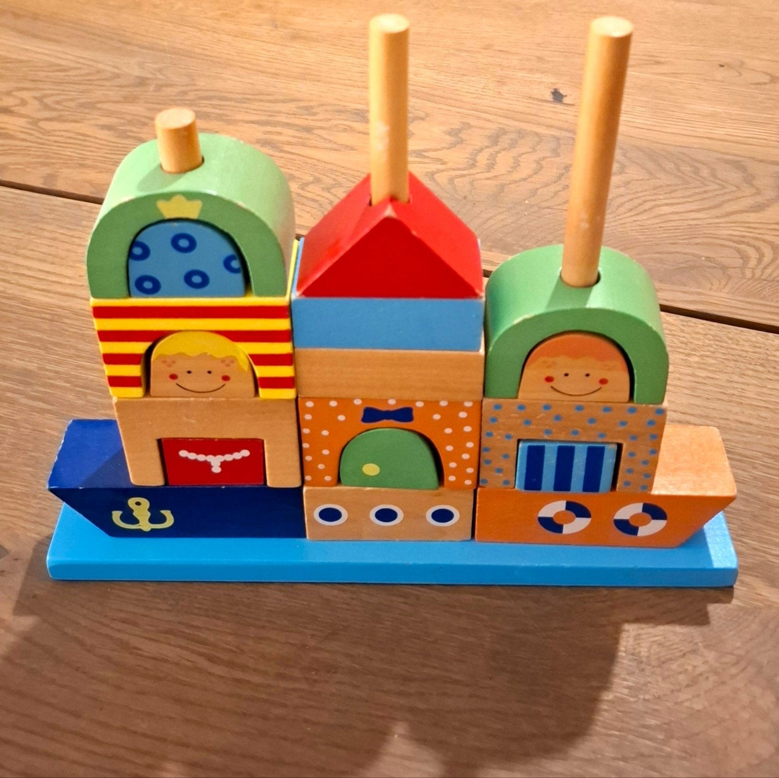 Houten Stapelboot - Educatief Speelgoed voor Peuters, Ophalen of Verzenden, Gebruikt, Overige typen