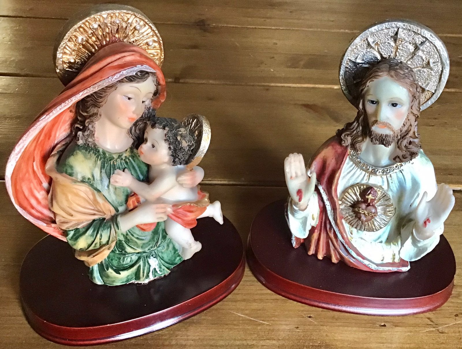 2 ANTIEKE BEELDEN VAN JESUS HEILIG HART EN MARIA MET KIND, Ophalen of Verzenden