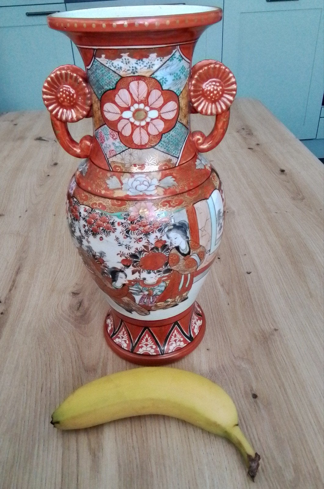 Prachtige Antieke Japanse Kutani Vaas met Handvatten 30 cm, Antiek en Kunst, Ophalen of Verzenden