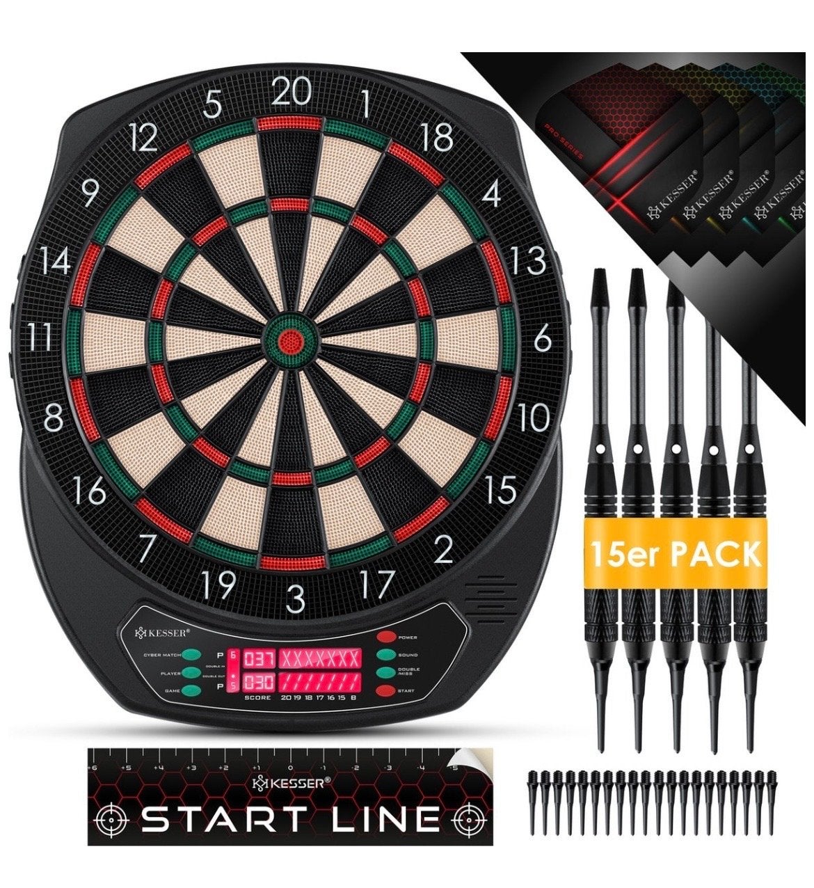KESSER Elektronisch Dartbord met 15 darts en accessoires, Sport en Fitness, Ophalen of Verzenden, Nieuw, Dartbord met pijlen, Elektronisch