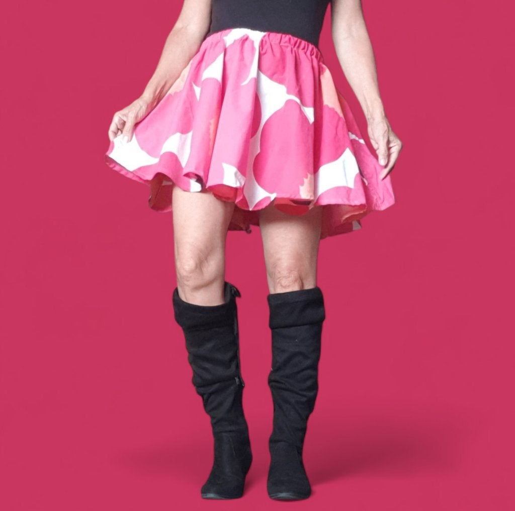 Retro stijl bloem mini rok taille mt 42 tm 54 recycled Nieuw, -, Meerkleurig, Handgemaakt, -