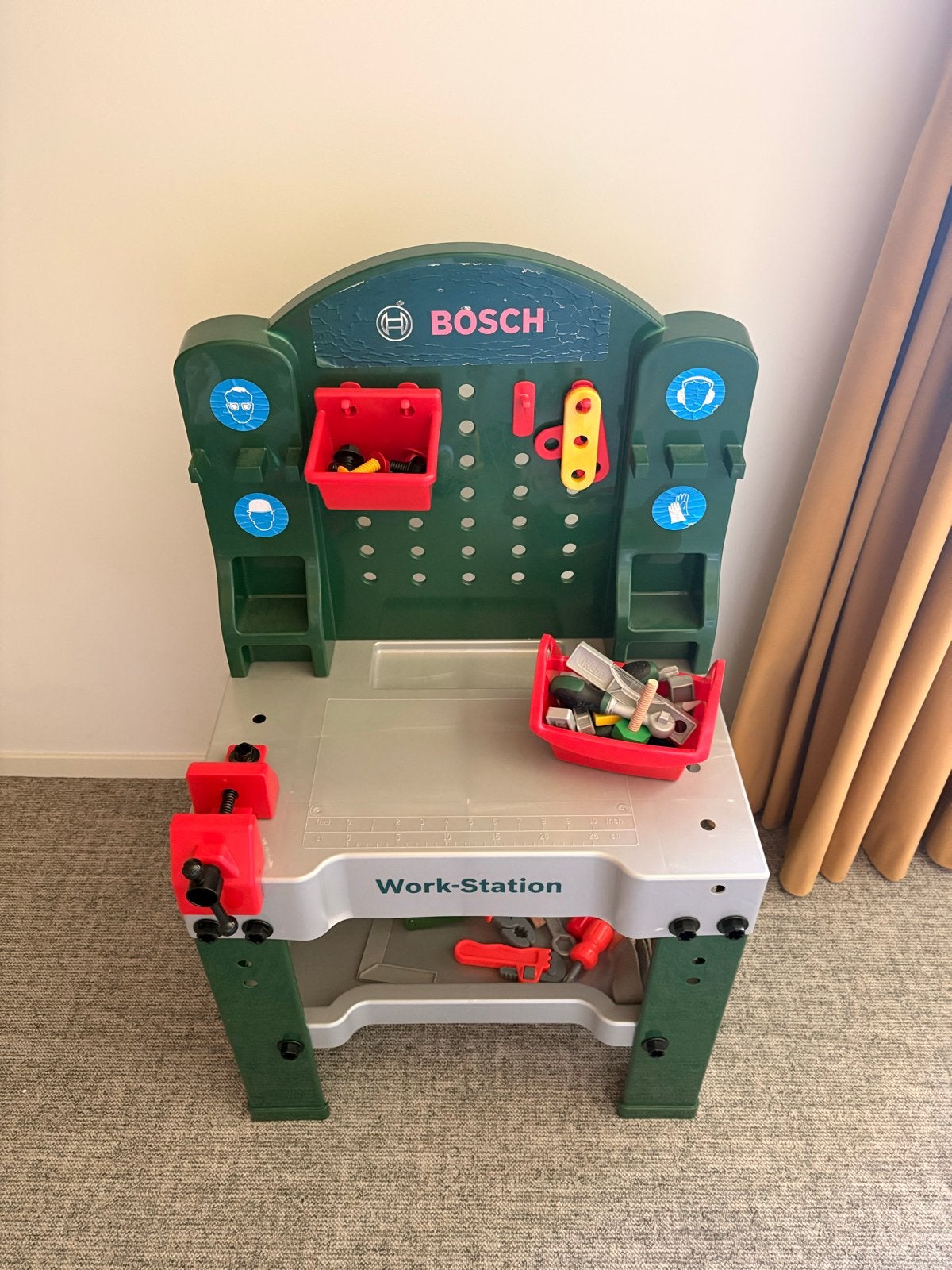 Bosch Work-Station speelgoed werkbank met gereedschap, Kinderen en Baby's, Speelgoed | Overig, Ophalen, Gebruikt, Jongen of Meisje