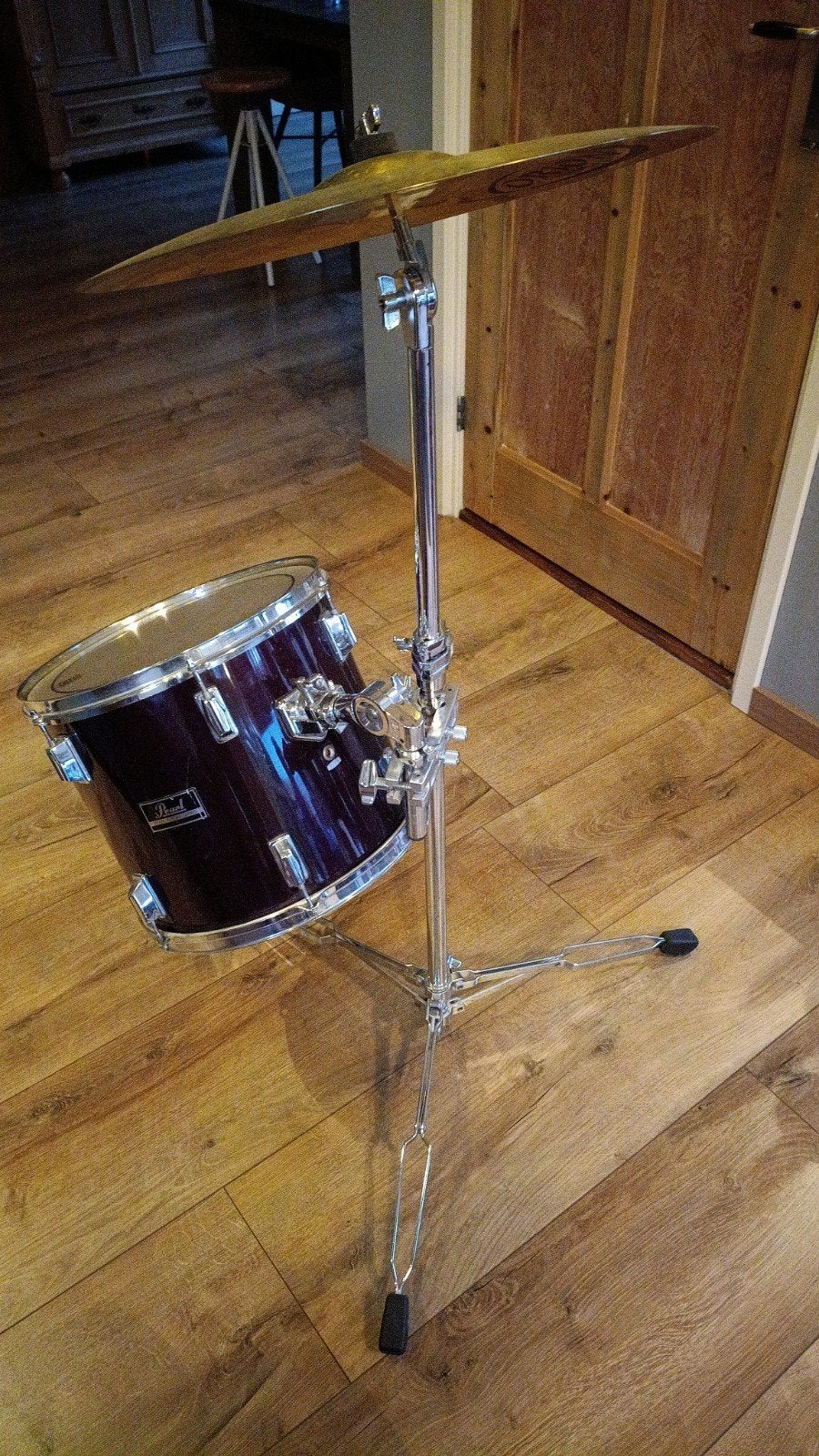 Pearl statief met trommel en bekken, Muziek en Instrumenten, Ophalen, Gebruikt, Pearl