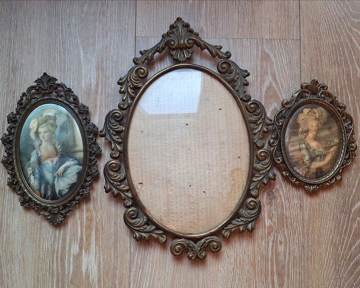 Brocante koperen ovale lijsten bol glas, Ophalen of Verzenden