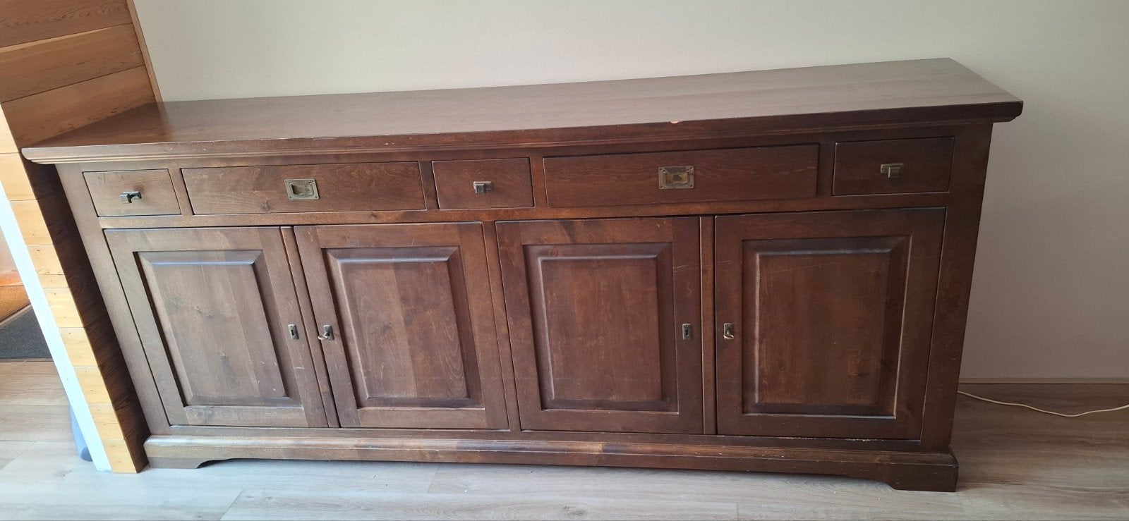 Houten dressoir met lades en deuren, Ophalen, Gebruikt, 200 cm of meer, Klassiek, Landelijk