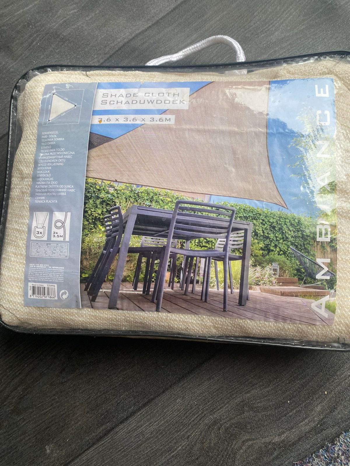 Ambiance Schaduwdoek 3.6 x 3.6 x 3.6M - Nieuw, Tuin en Terras, Overige typen, Nieuw, Ophalen of Verzenden, 250 cm tot 450 cm