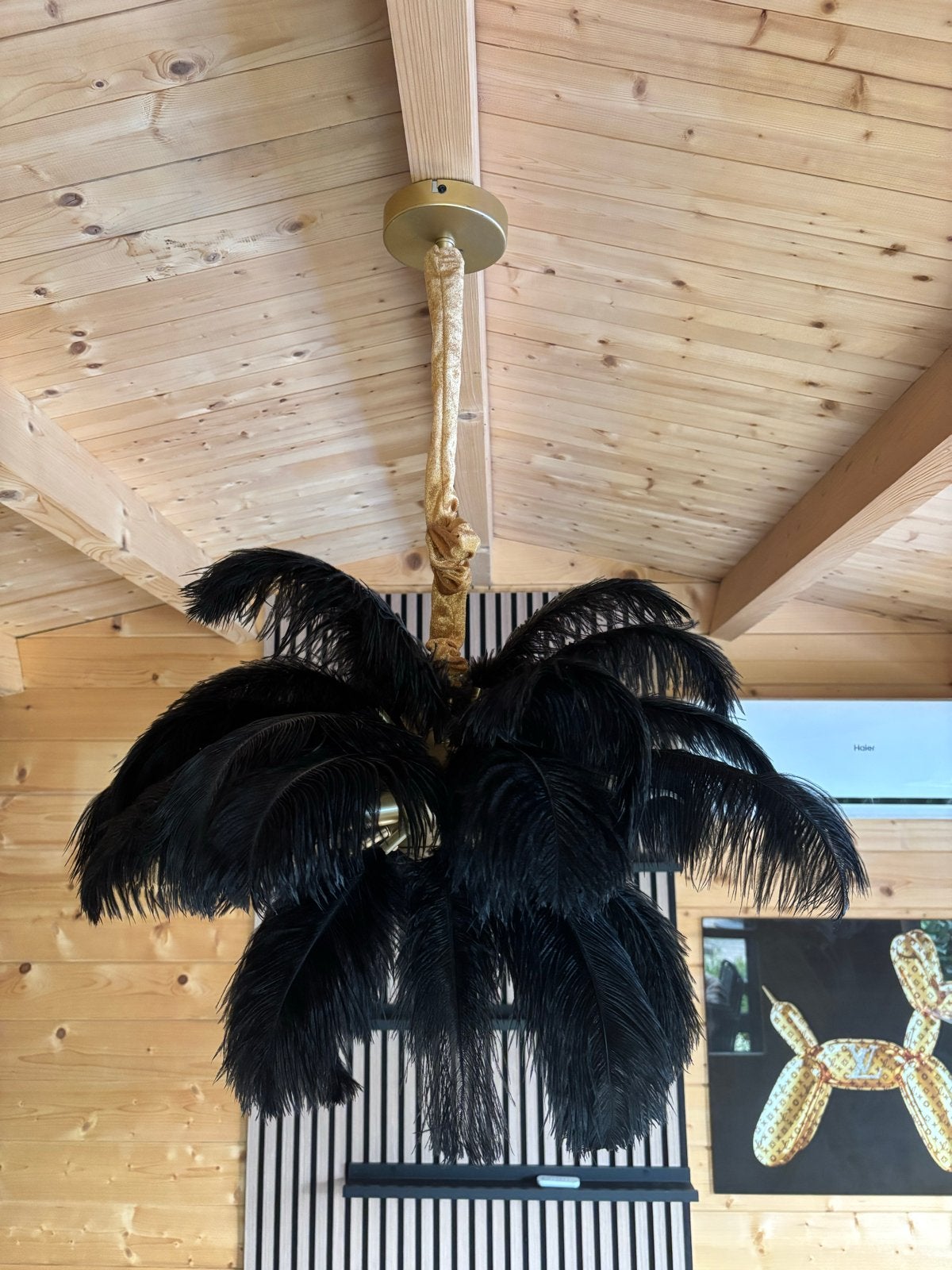 Hanglamp met echte struisvogelveren - Light & Living, Ophalen of Verzenden, Zo goed als nieuw, Natuurlijk materiaal, E14 (klein)