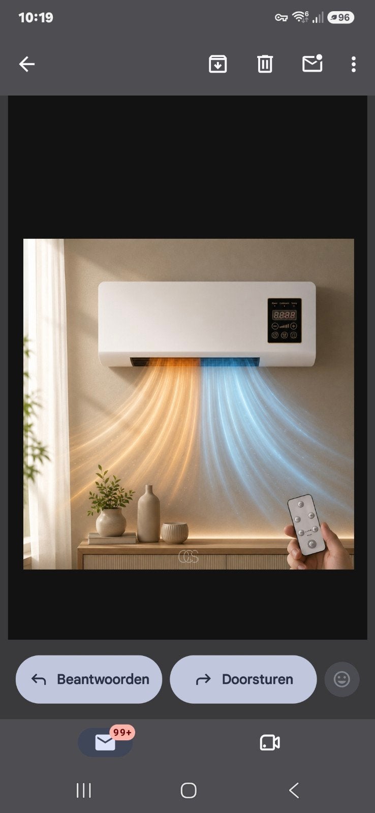 2x Wandgemonteerde Wandventilator / Aircooler met Verwarming, Ophalen