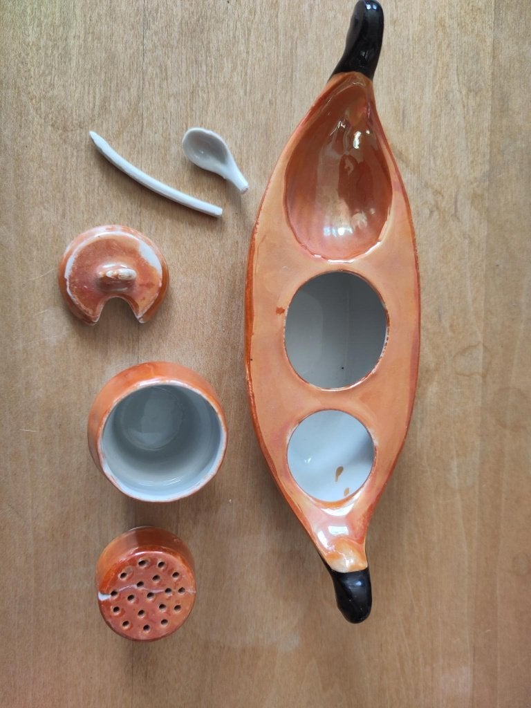 Vooroorlogs mosterd, peper en zoutstel, Verzamelen, Ophalen of Verzenden, Gebruikt, Overige materialen, Overige typen