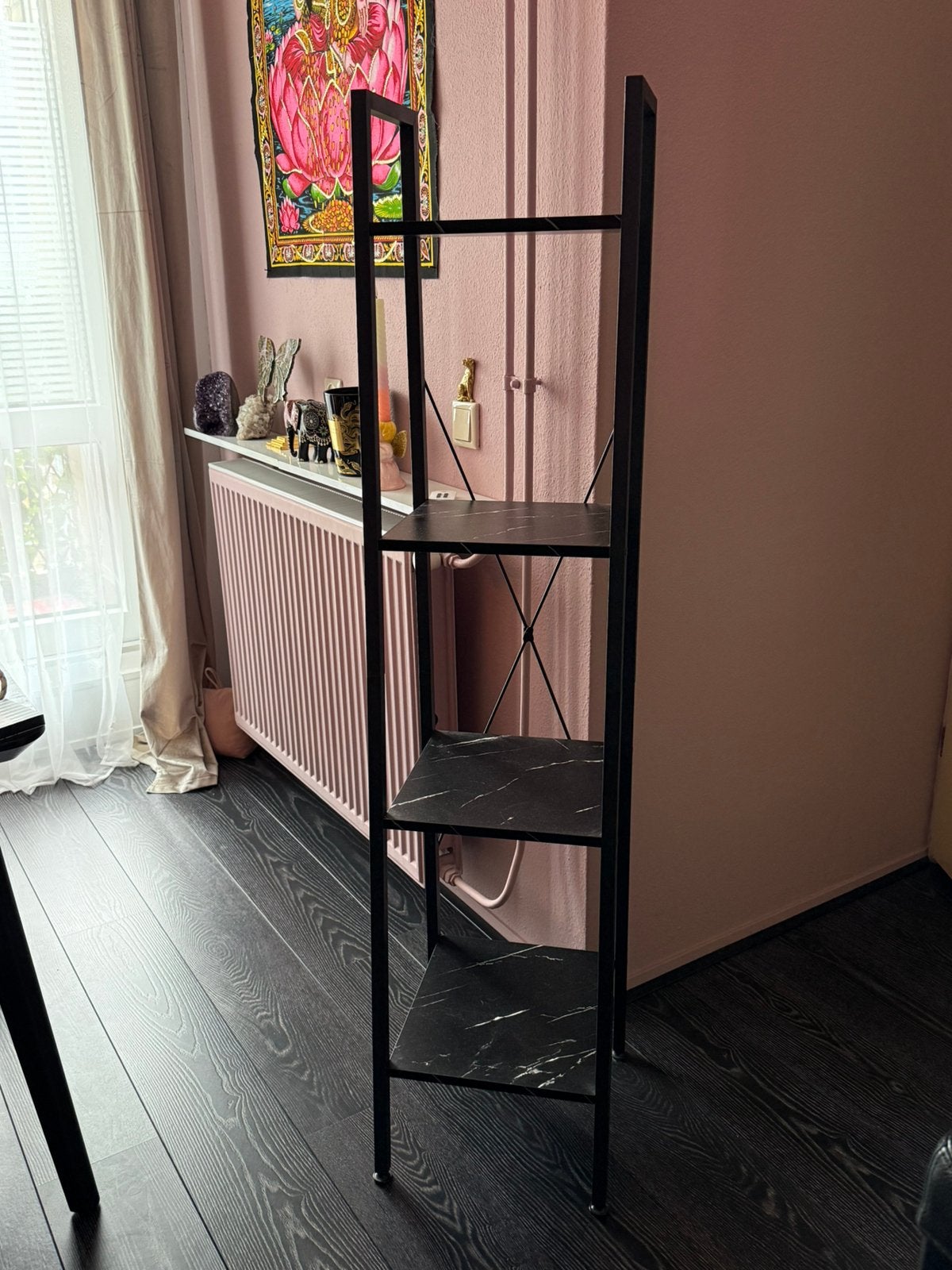 Stelling smal zwart marmerlook, Ophalen, Zo goed als nieuw