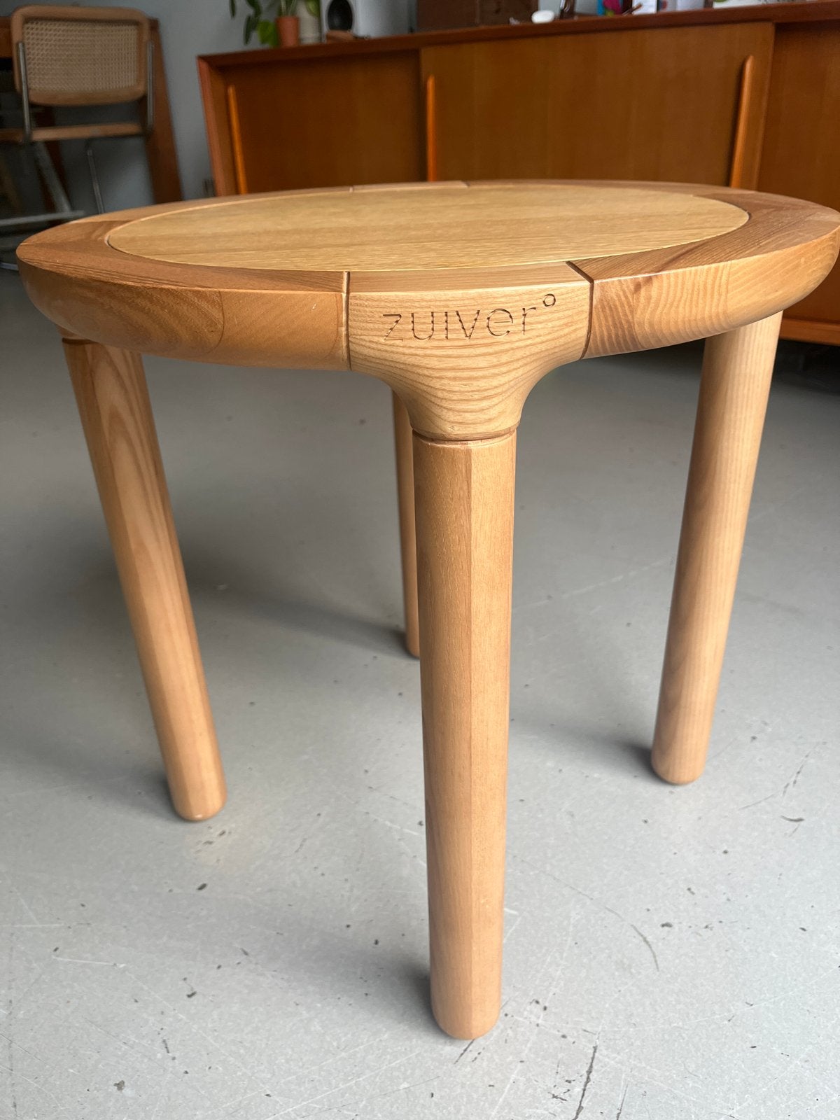 Zuiver Rond Houten Bijzettafel model Storm - 45cm Hoog, 45 tot 60 cm, Minder dan 55 cm, Gebruikt, Rond