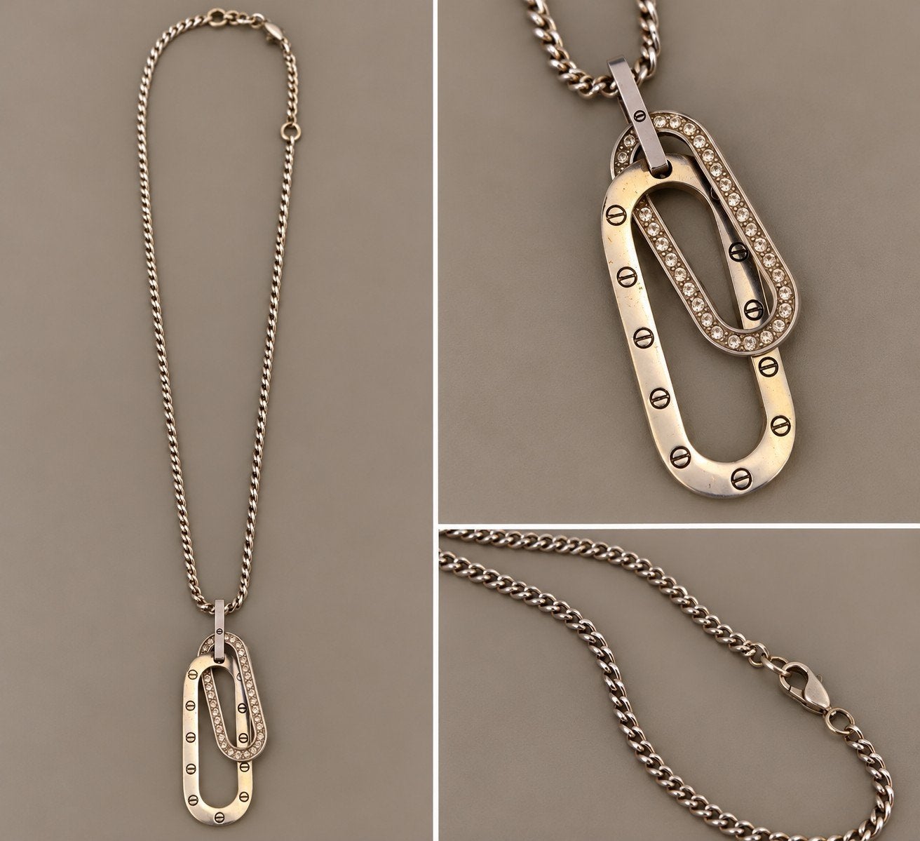 Zilverkleurige ketting met dubbele ovale hanger, Ophalen of Verzenden, Zilver, Overige materialen
