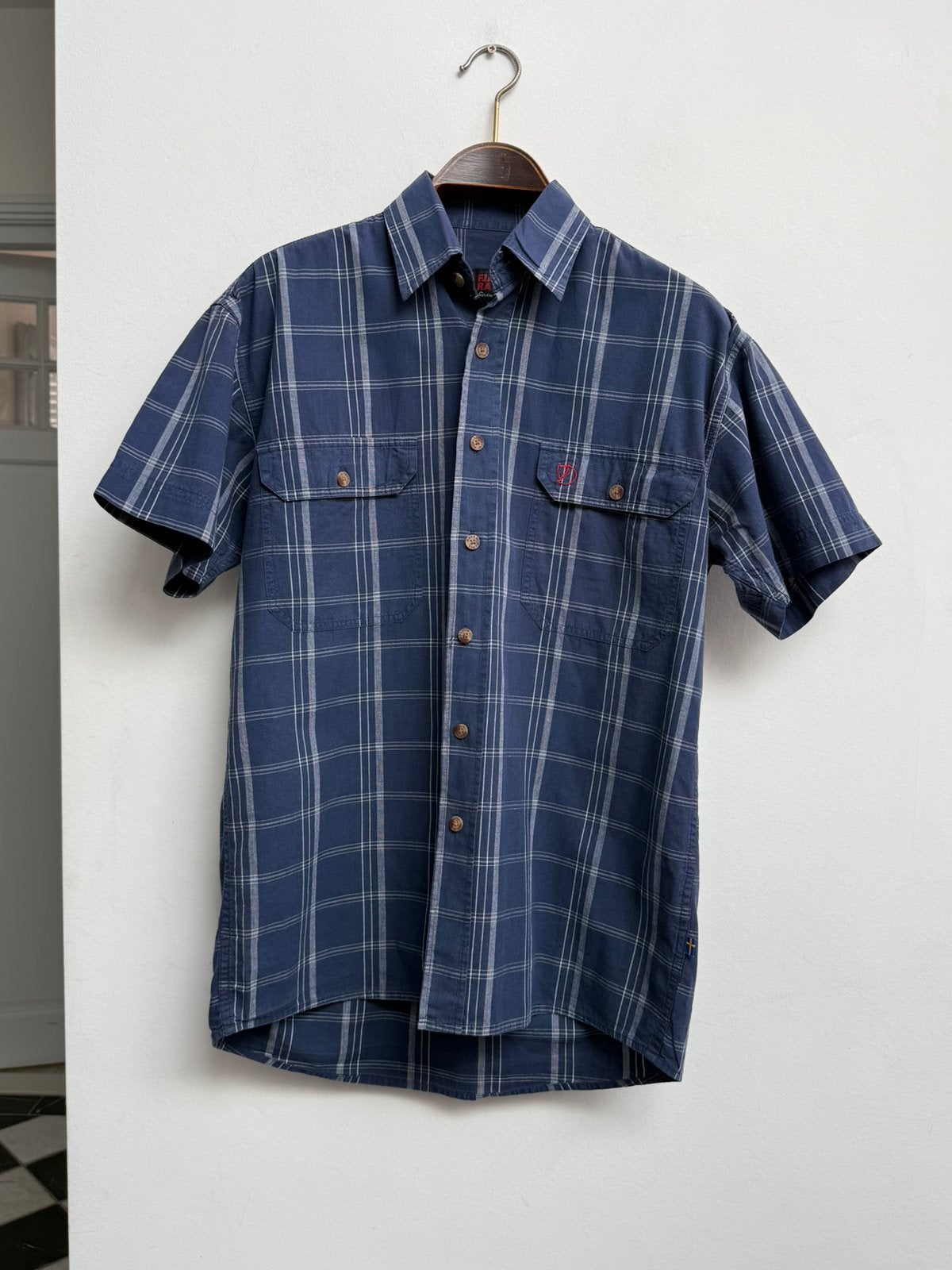 Fjällräven Geruit Overhemd Korte Mouw Maat S (Valt als M), Ophalen of Verzenden, Zo goed als nieuw, Blauw, Halswijdte 39/40 (M)