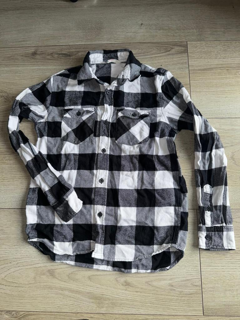 H&M flanellen blouse overhemd 146 zwart wit geblokt, Kinderen en Baby's, Verzenden, Zo goed als nieuw, Jongen, Overhemd of Blouse