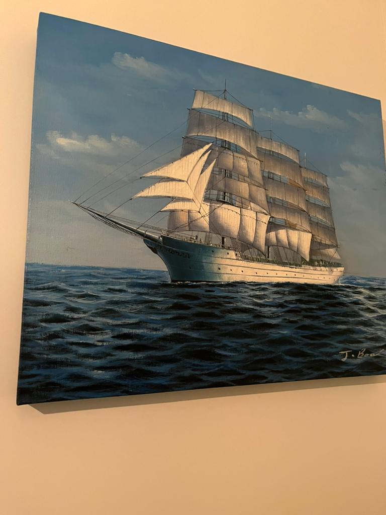 Schilderij van j bood boot. Mooie kleuren, Antiek en Kunst, Kunst | Schilderijen | Klassiek, Ophalen of Verzenden
