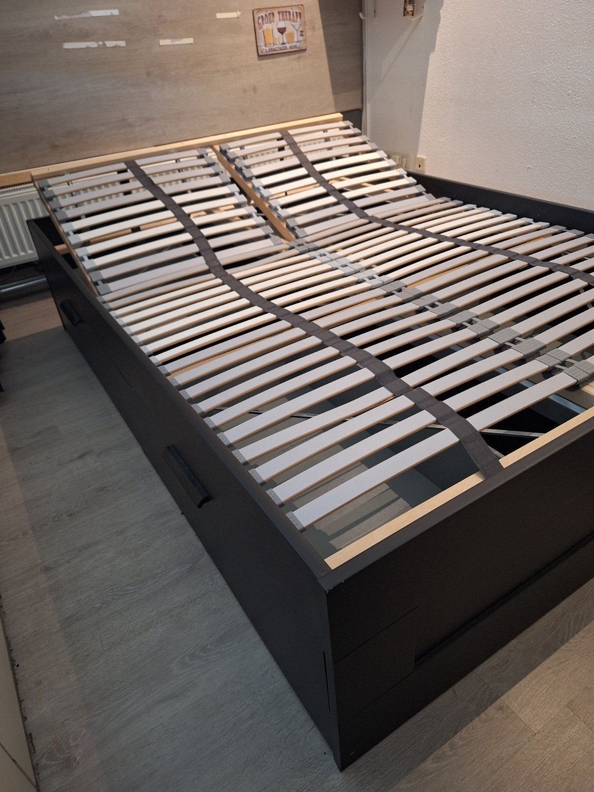 Tweepersoonsbed met opbergruimte en verstelbare lattenbodem, Zwart, Modern met opbergruimte, Tweepersoons, 200 cm