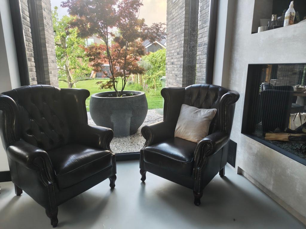 Twee fauteuils echt leder zware kwaliteit, Huis en Inrichting, Stoelen, Zo goed als nieuw, Twee, Leer, Bruin, Ophalen of Verzenden