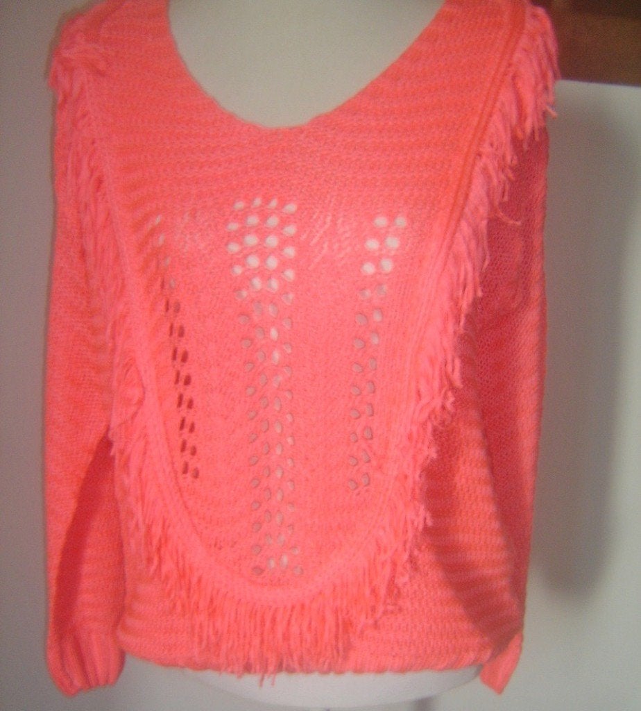 TRENDY felroze/oranje trui met franjes mt. M - nieuw, Ophalen of Verzenden, Nieuw, Maat 38/40 (M), Oranje