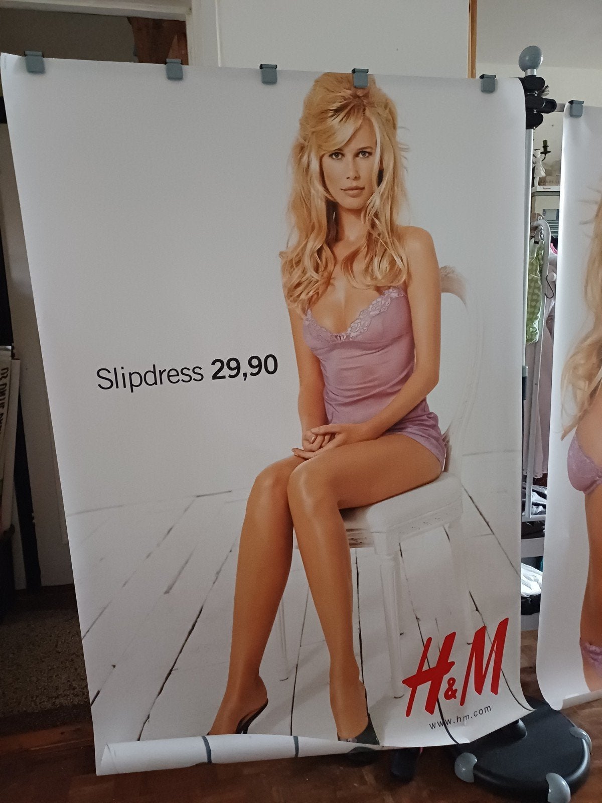Vintage Claudia Schiffer for H&M Abri poster 90's, Ophalen of Verzenden, Gebruikt