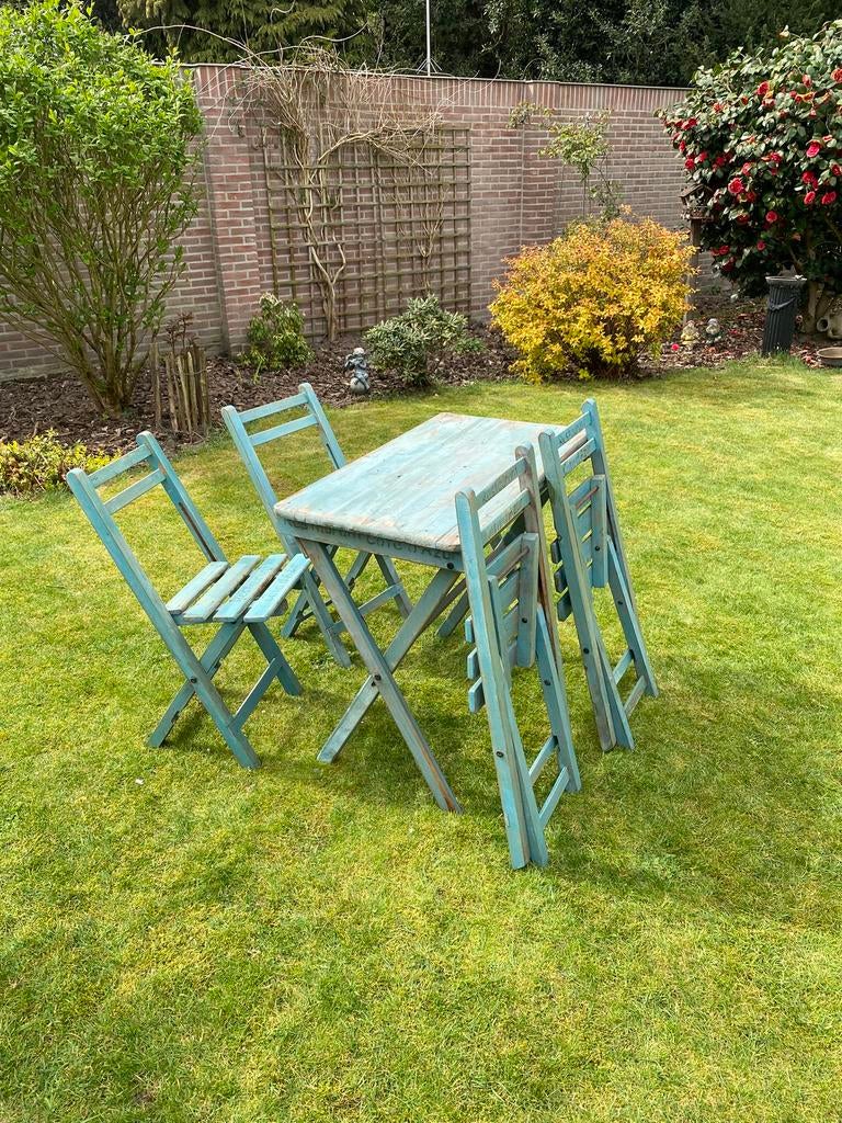 Brocante bistro setje, 2 zitplaatsen, Overige materialen, Ophalen of Verzenden, Zo goed als nieuw