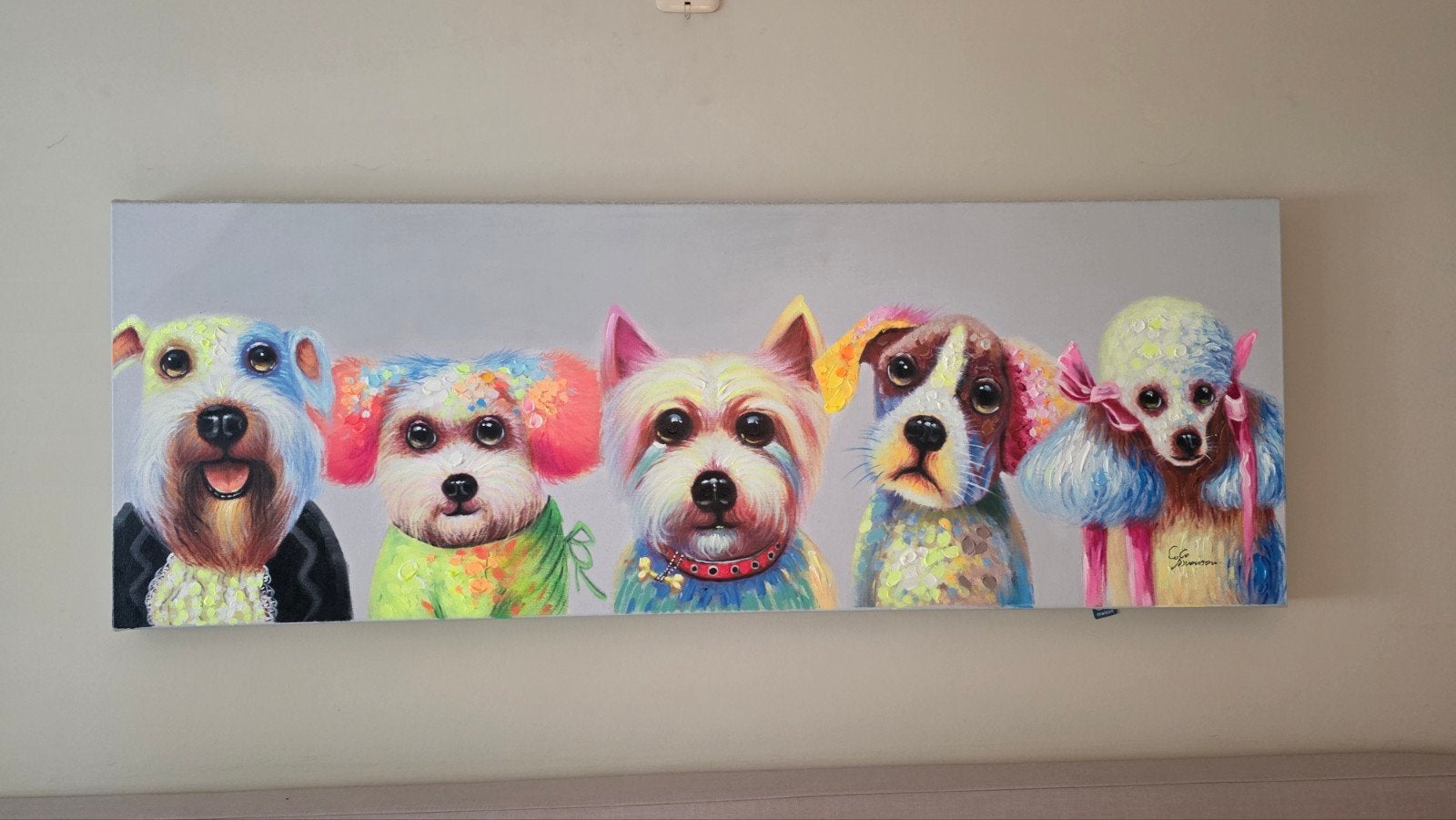 Schilderij 'Vrolijke Honden' - Handgeschilderd, Coco Maison, Ophalen, Acrylverf, Dieren, Gesigneerd