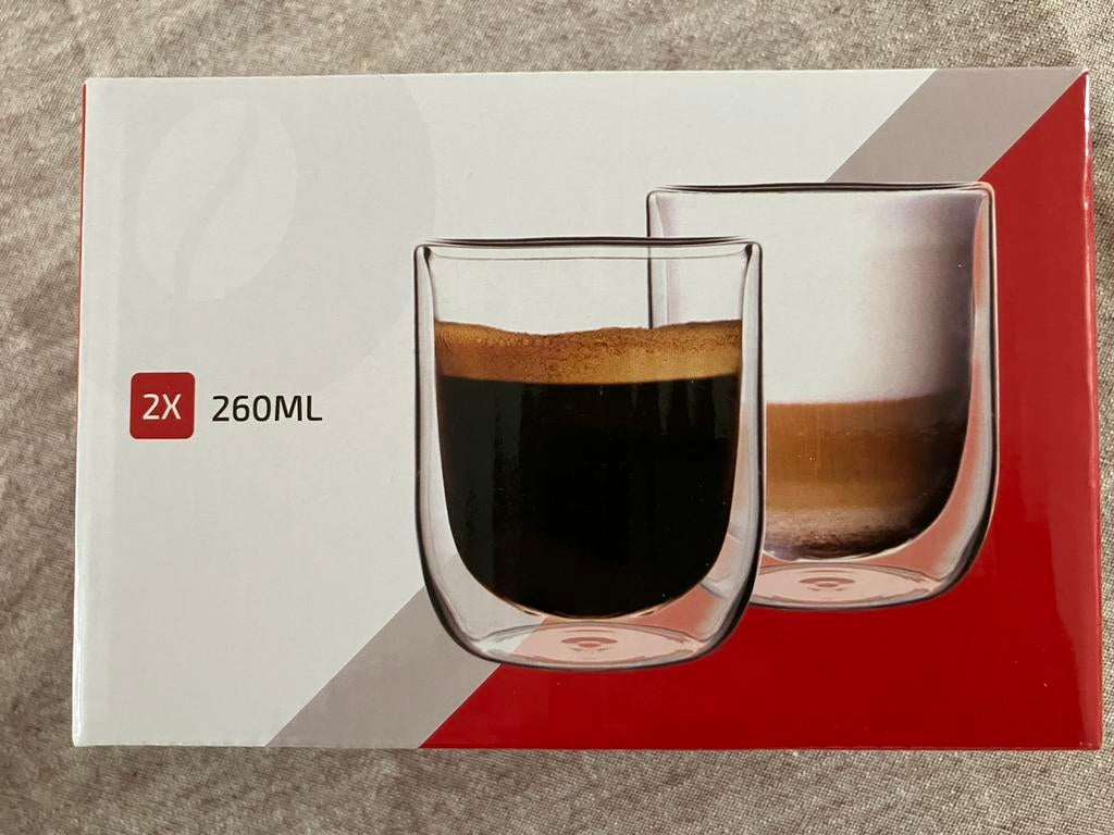 NIEUW 2 luxe dubbelwandige koffieglazen, Ophalen of Verzenden, Zo goed als nieuw
