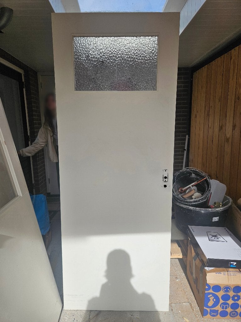 Volhouten deur met klein glazen raampje, Doe-het-zelf en Verbouw, Ophalen, Gebruikt, Minder dan 80 cm, Binnendeur