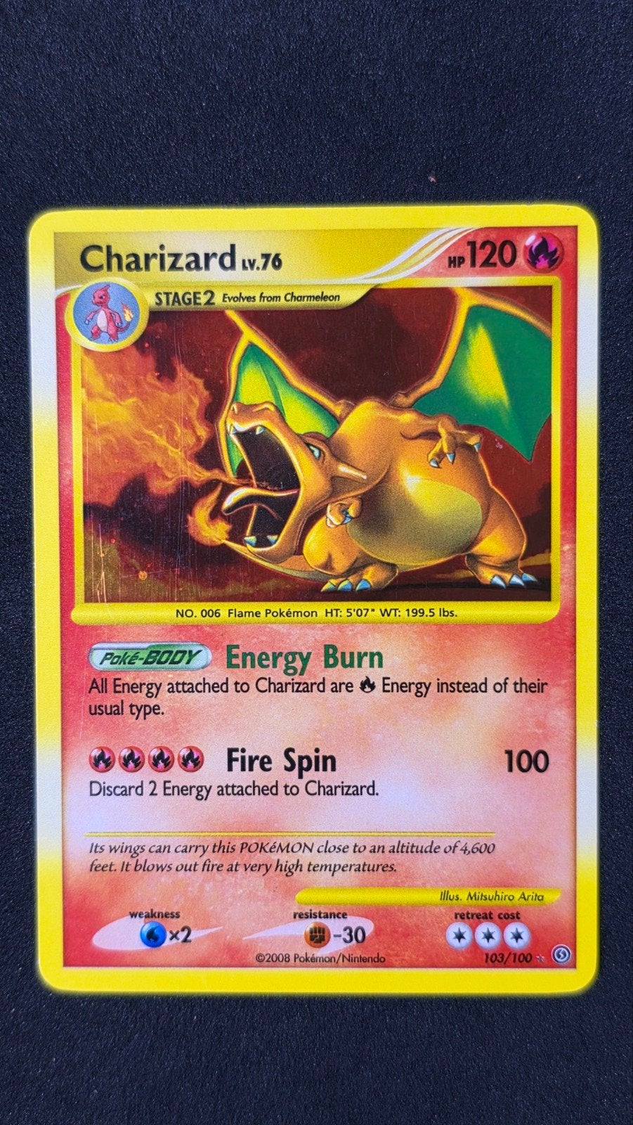Charizard Lv.76 Pokémon Kaart 103/100 (2008), Ophalen of Verzenden, Zo goed als nieuw, Losse kaart, Foil