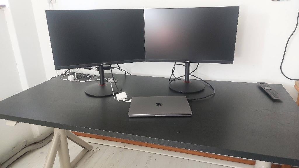 IKEA IDÅSEN Electric Sit/Stand Desk (160x80 cm)–Black/Beige, Ophalen, In hoogte verstelbaar, Zo goed als nieuw