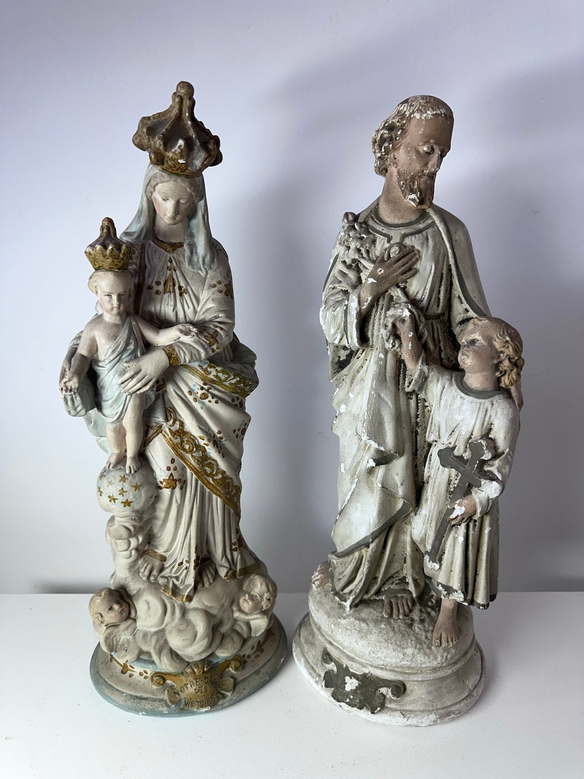 Antieke Mariabeeld en Jozefbeeld - Religieuze Beelden, Antiek en Kunst, Ophalen