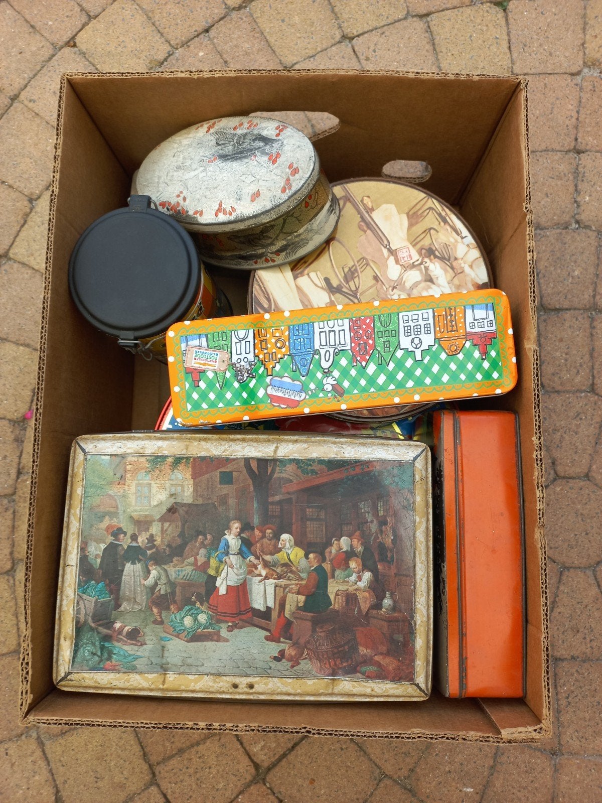 Grote collectie vintage blikken en trommels, Verzamelen, Ophalen, Gebruikt, Overige, Overige merken