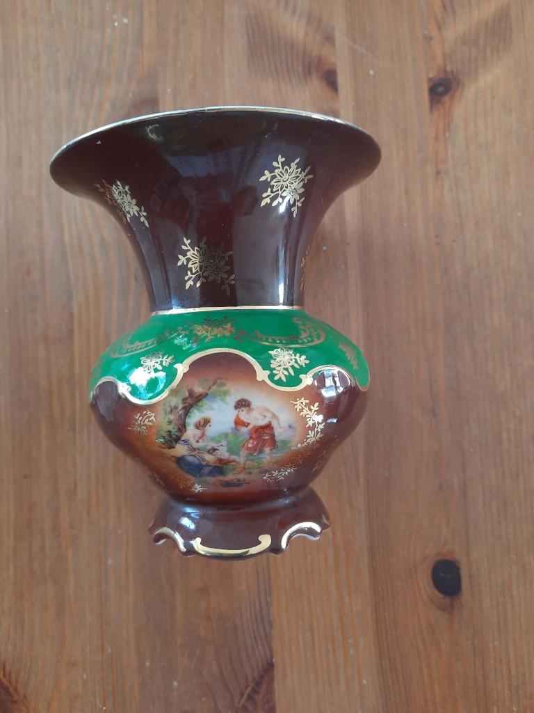 Vaas, vintage/antiek - groen, bruin; afbeelding Fragonard, Antiek en Kunst, Ophalen of Verzenden