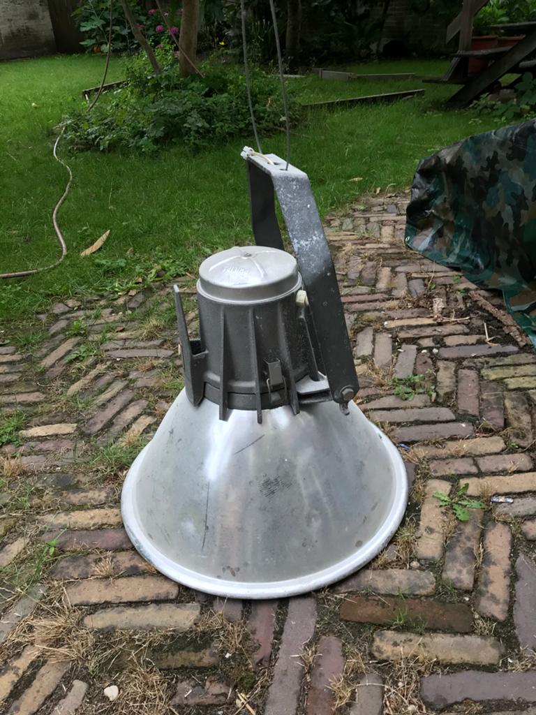 Oude Philips fabriekslamp, Ophalen, Gebruikt, 50 tot 75 cm, Metaal