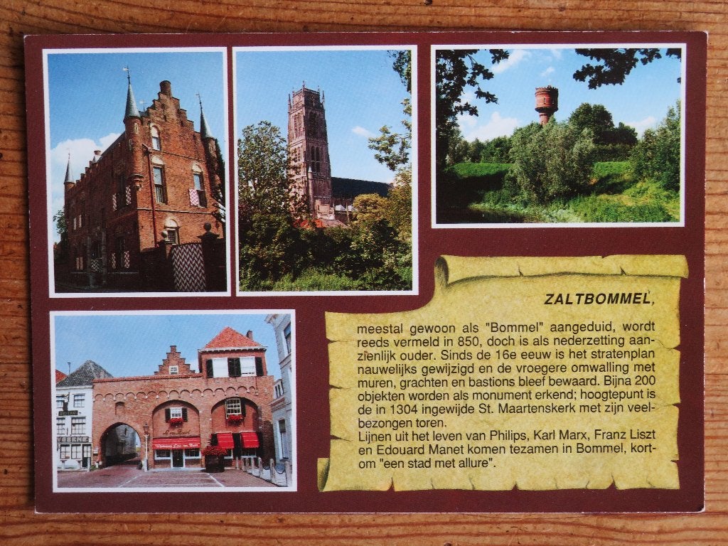 Zaltbommel Vierluik met o.a. Kerk en Watertoren., Verzamelen, Ophalen of Verzenden, Voor 1920, Noord-Brabant