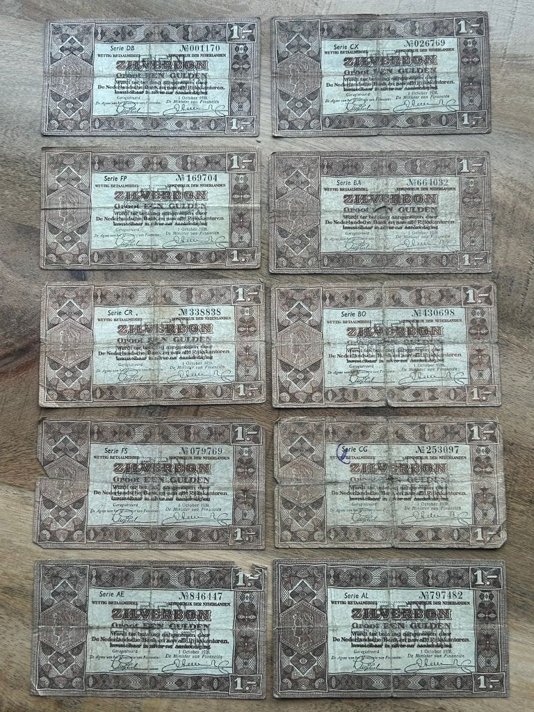 10x 1 Gulden zilverbon 1938, Ophalen of Verzenden, 1 gulden
