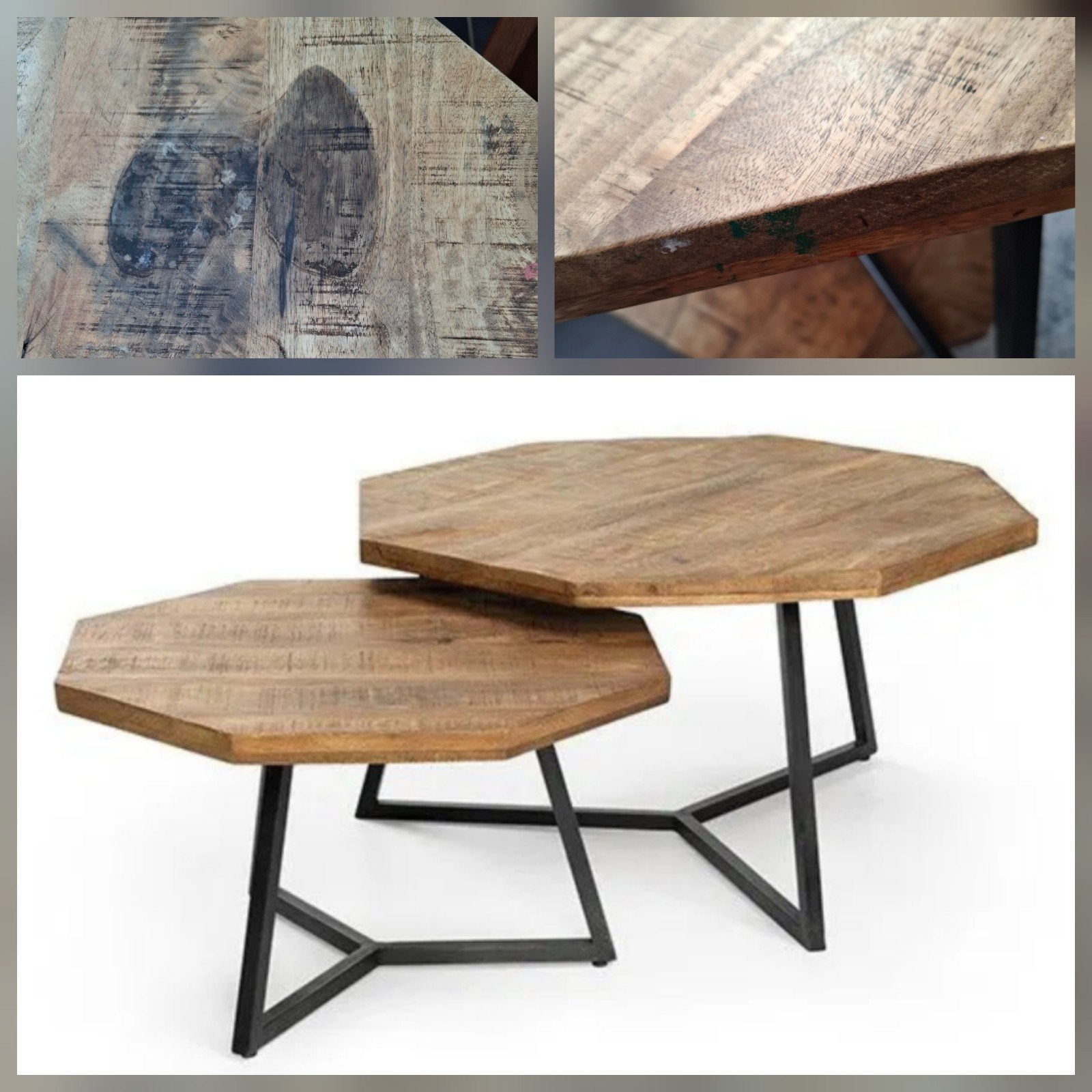 Salontafel set Octagon Naturel Mangohout, 50 tot 100 cm, Rond, Minder dan 50 cm, 50 tot 100 cm