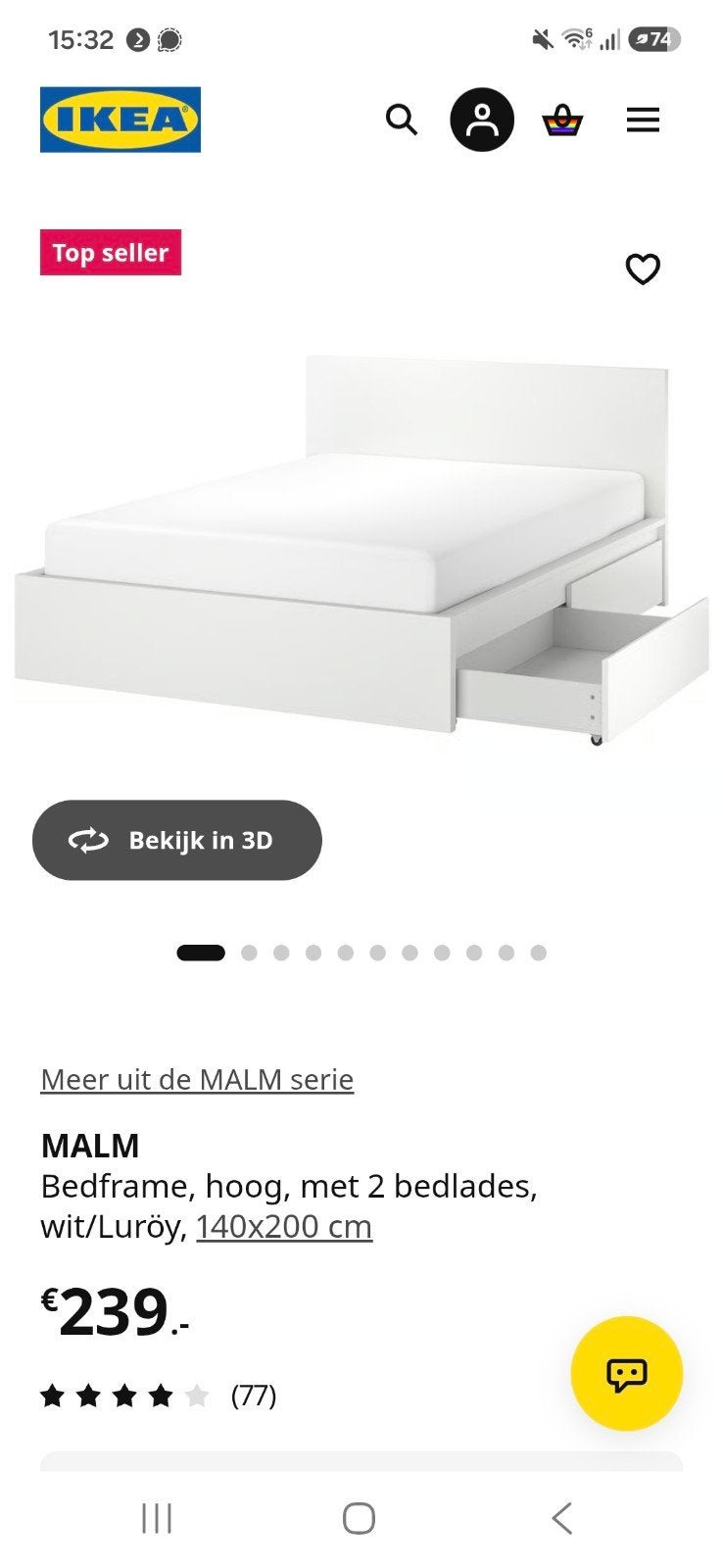 MALM-bedonderstel 140x200 (wit)
Bedframe, ho
Bedframe, hoog, Ophalen, Wit, 140 cm, Hout
