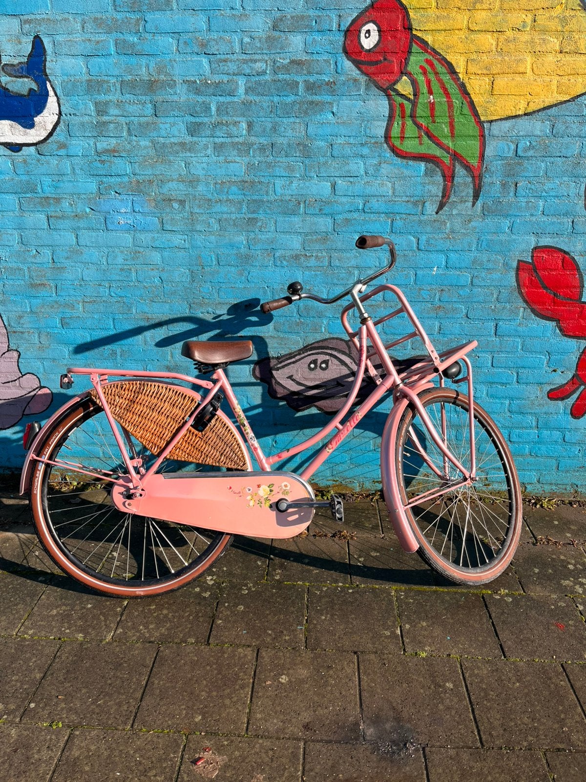 Roze Gazelle fiets, Terugtraprem, Gebruikt, Handrem, Ophalen