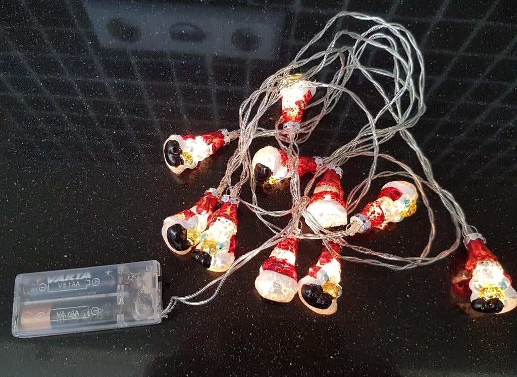 10 Kerstmannen lampjes (glas) werken op 2x AA - batterijen, Diversen, Kerst, Ophalen of Verzenden, Nieuw