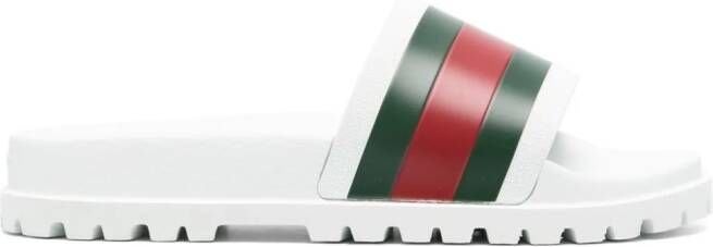 Gucci Heren Slippers Maat 43 - Wit met Groen/Rood Web, Slippers, Wit, Nieuw, Ophalen of Verzenden