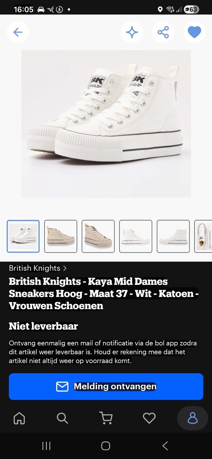 British Knights Kaya Mid High-Top Sneakers - Wit - Maat 37, British Knights, Wit, Ophalen of Verzenden, Sneakers of Gympen